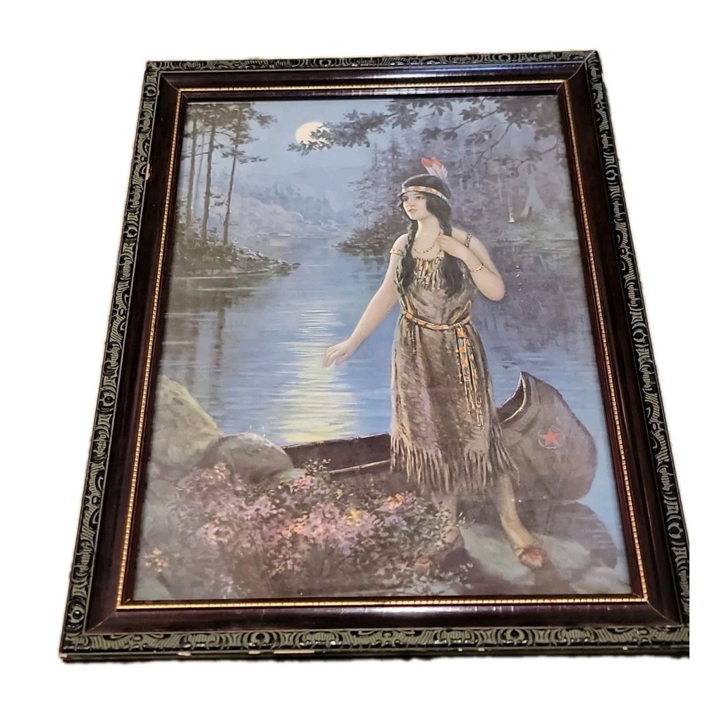 Vintage Frank Robert Harper Indian Princess Native American Framed Art Print